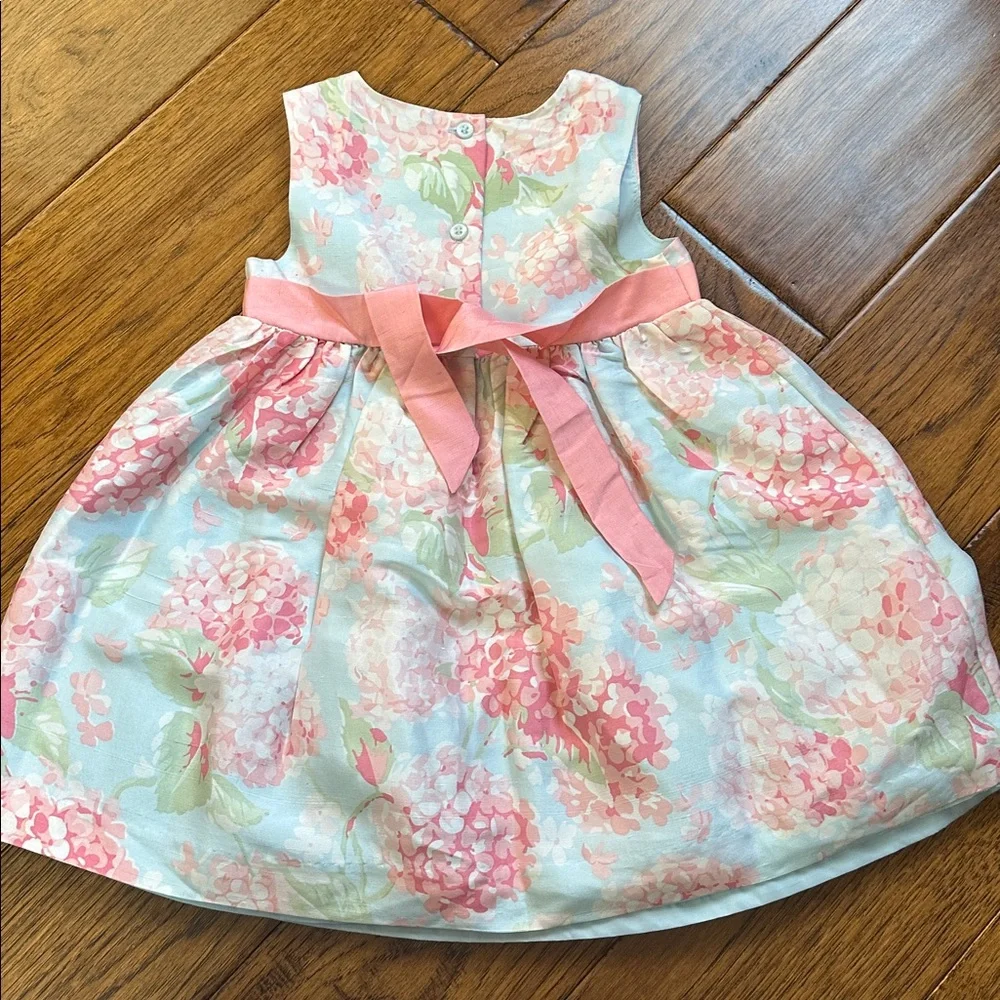 Floral Silk Pink and Blue Kids Dress - Picture 3 of 6